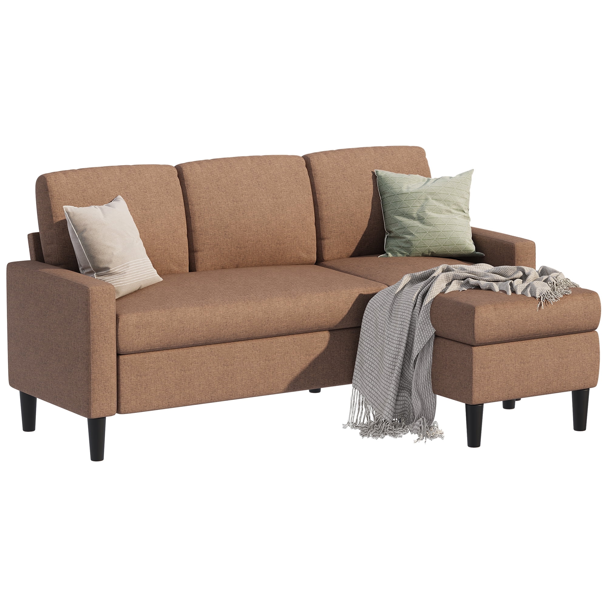 Walsunny Convertible Sectional Reversible Chaise, Modern Linen Fabric L ...