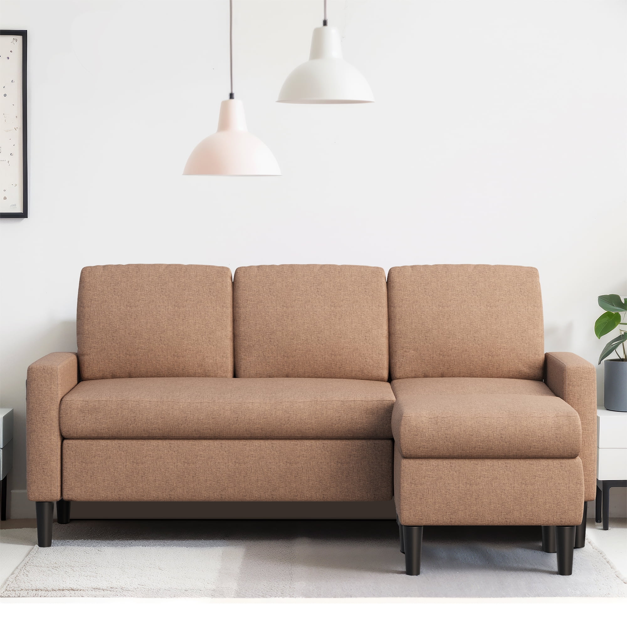 Walsunny Convertible Sectional Reversible Chaise, Modern Linen Fabric L ...