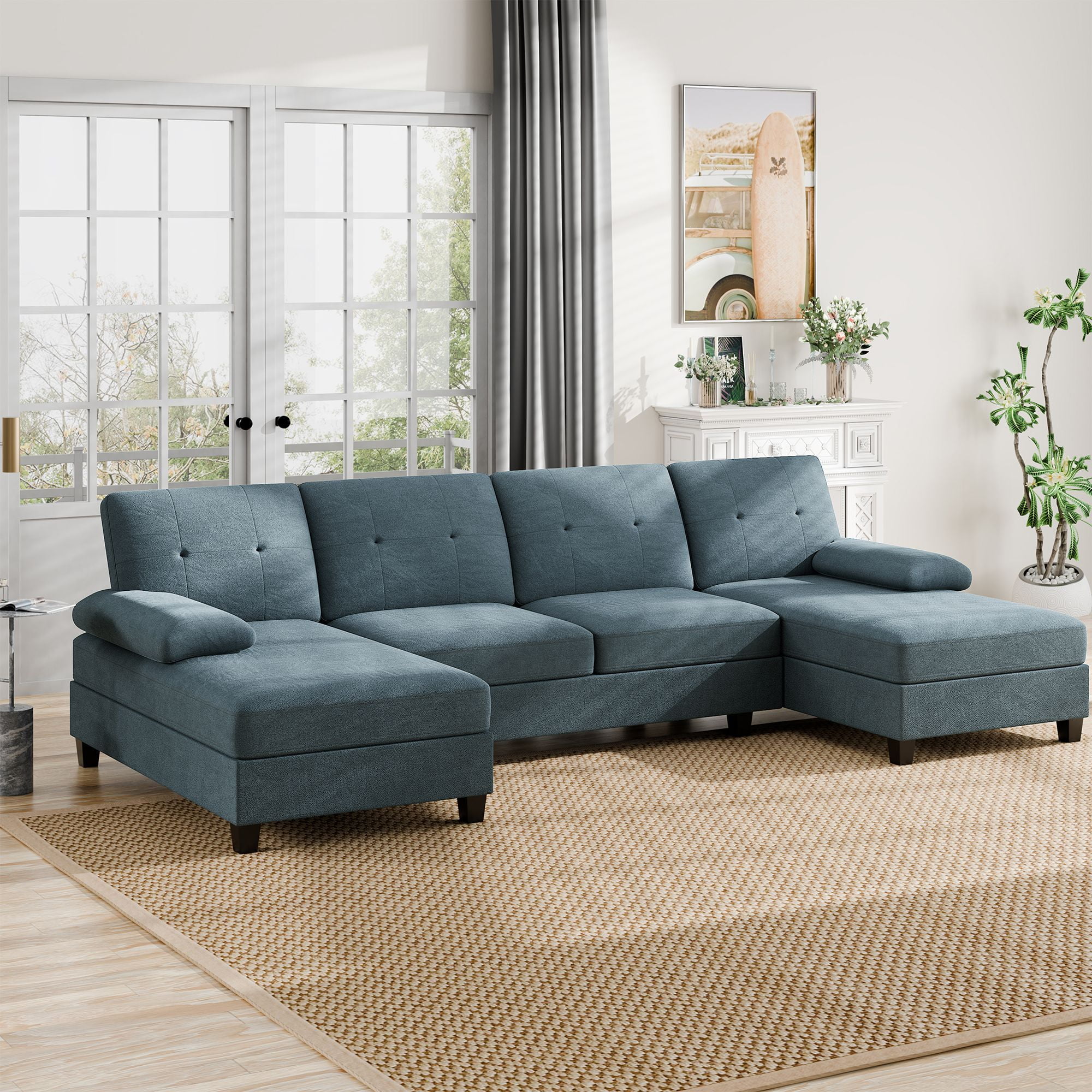 Walsunny Modern U Shape Sectional Sofa Chenille Fabric Modular Couch 4 Seat Oversized Sofa with Chaise for Living Room