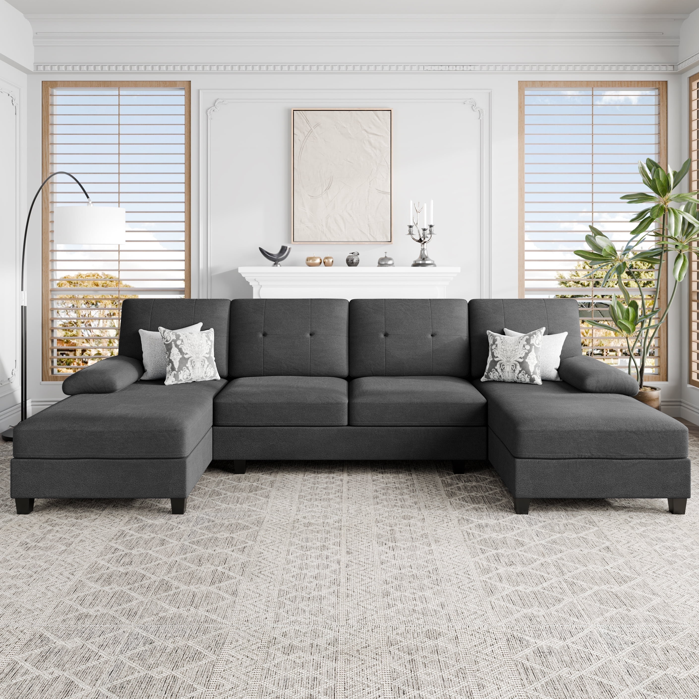 Walsunny Modern U-Shape Sectional Sofa, Chenille Fabric Modular Couch, 4 Seat Oversized Sofa with Chaise for Living Room