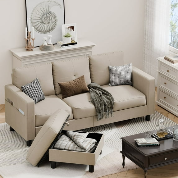 Walsunny 76.4" Convertible Sectional Sleeper Sofa Couches L Shape with Movable Storage Ottoman Chaise Recliner Side Pockets for Small Living Rooms Apartment,Beige