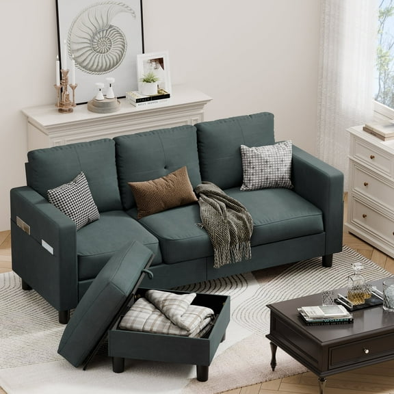 Walsunny 76.4" Convertible Sectional Sleeper Sofa Couches L Shape with Movable Storage Ottoman Chaise Recliner Side Pockets for Small Living Rooms Apartment,Dark Gray