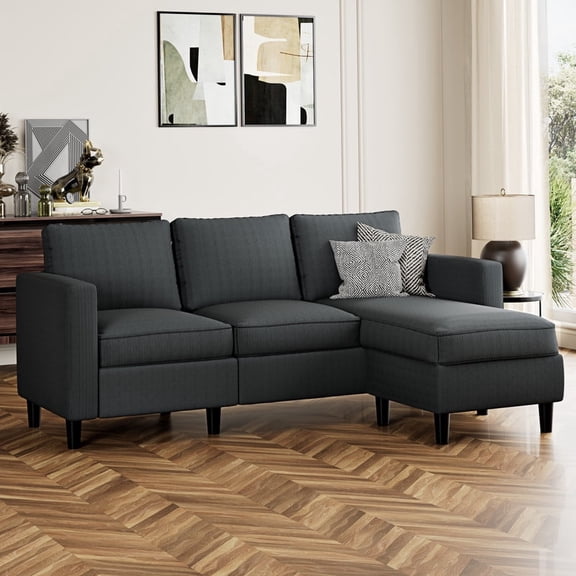 Walsunny 73.6" Convertible Sectional Sofa Couch, L-Shaped 3-Seat Sofa Couch with Reversible Chaise for Small Space,Dark Gray