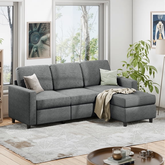 Walsunny 73.6" Convertible Sectional Reversible Sofa Couch, Sleeper Sectional L-Shaped Couch 3-Seat Sofa with Reversible Chaise for Small Space,Dark Gray