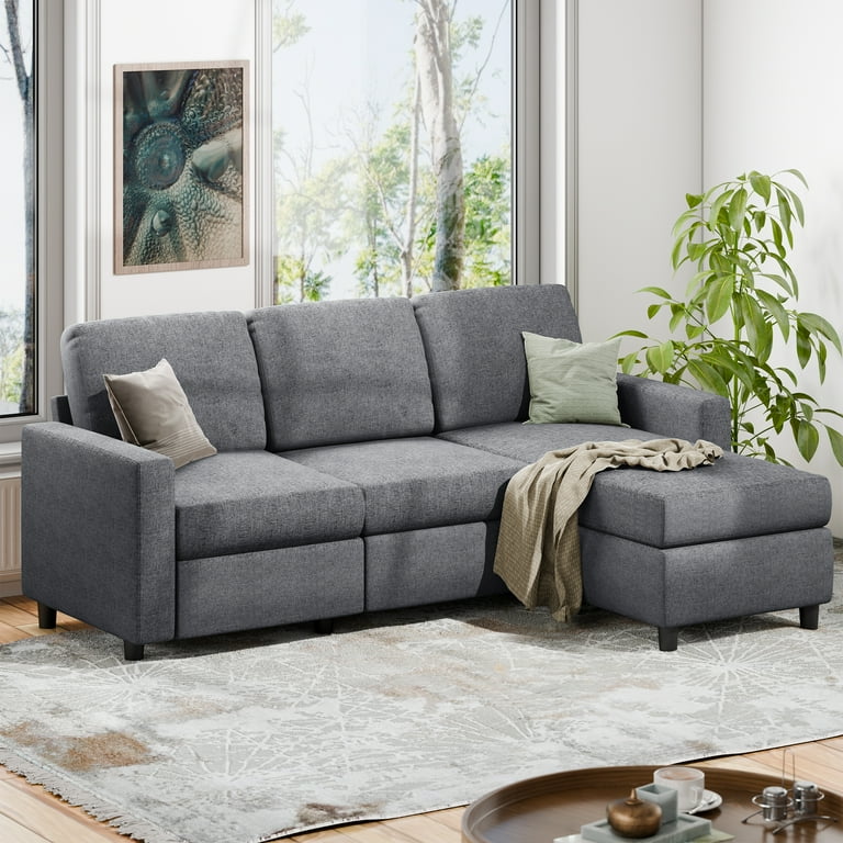 Walsunny Convertible Sectional Sofa Couch L Shaped Couch with Modern Linen Fabric for Small Space Dark Gray
