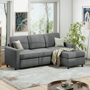 Walsunny 73.6" Convertible Sectional Reversible Sofa Couch, Sleeper Sectional L-Shaped Couch 3-Seat Sofa with Reversible Chaise for Small Space,Dark Gray