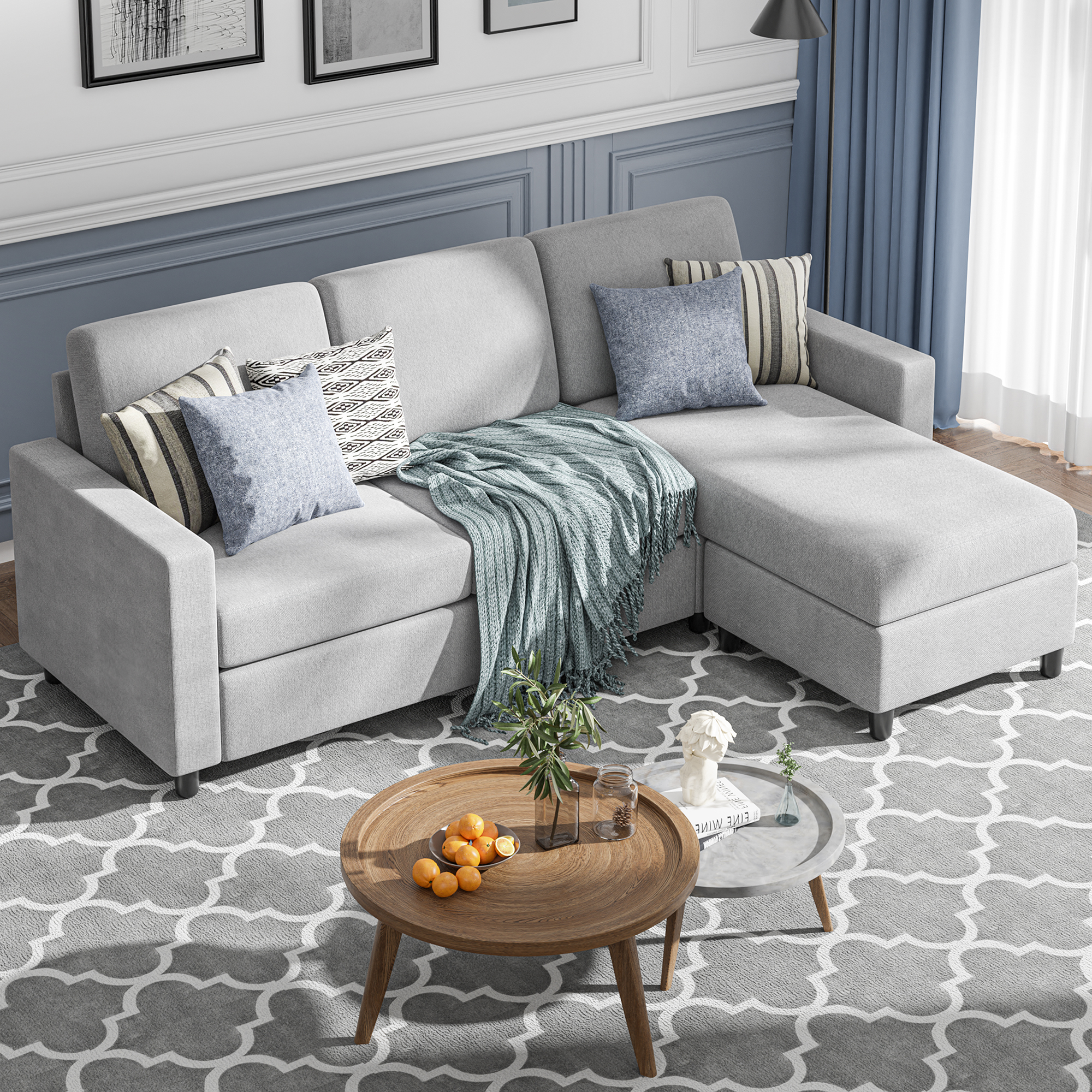 Walsunny L-Shaped Convertible Sectional Sofa with Modern Linen Fabric ...