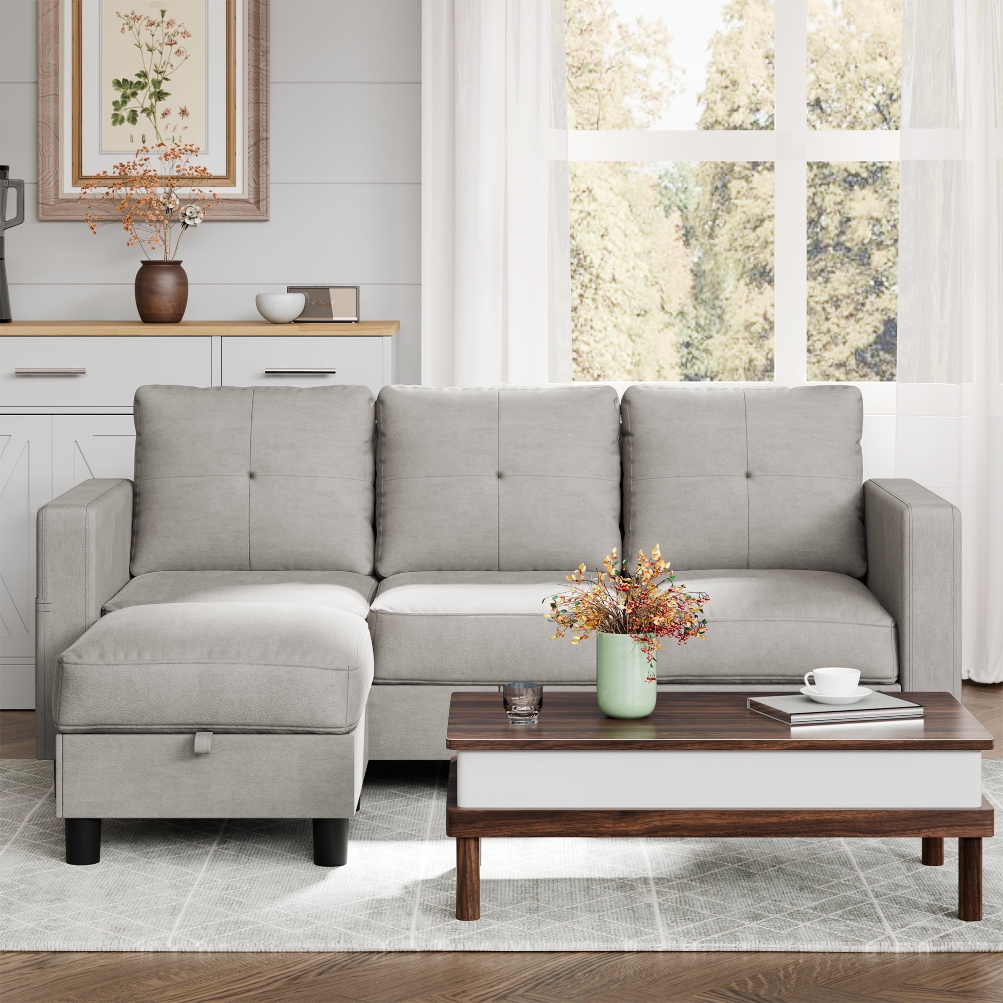 Walsunny Convertible Sectional Sofa Couch, Modern Linen Fabric L-Shaped ...