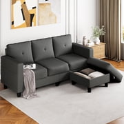 Walusnnu L-Shaped Sectional Sofa Couch, 3-Seat Convertible Sofa with Reversible Chaise, Modern Linen Fabric Couches for Living Room, Apartment and Small Space, Dark Gray