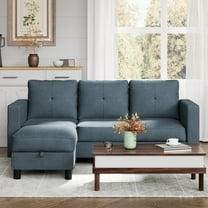 Walsunny Convertible Sectional Sofa Couch, Modern Linen Fabric L-Shaped Couch 3-Seat Sofa Sectional with Reversible Chaise for Small Living Room, Apartment and Small Space, Dark Gray
