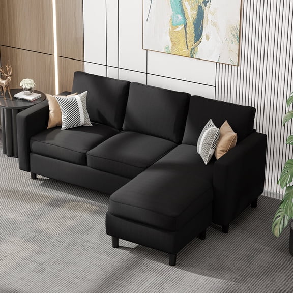 Walsunny 73.6" Convertible Sectional Reversible Sofa Couch, Sleeper Sectional L-Shaped Couch 3-Seat Sofa with Reversible Chaise for Small Space,Black