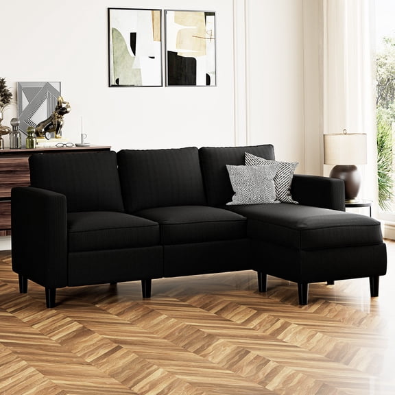 Walsunny 73.6" Convertible Sectional Sofa Couch, L-Shaped 3-Seat Sofa Couch with Reversible Chaise for Small Space,Black