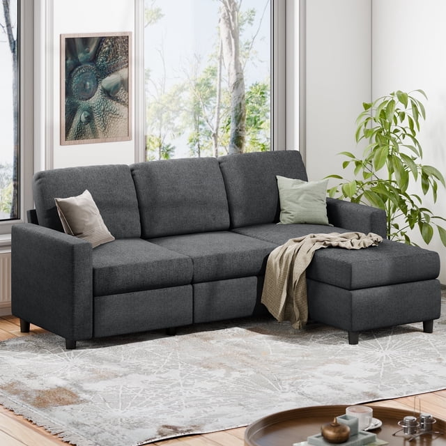 Walsunny Convertible Sectional Sofa Couch,Modern Linen Fabric L-Shaped ...