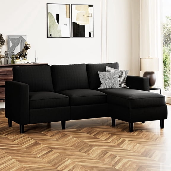 Walsunny 73.6" Convertible Sectional Sofa Couch, L-Shaped 3-Seat Sofa Couch with Reversible Chaise for Small Space,Black