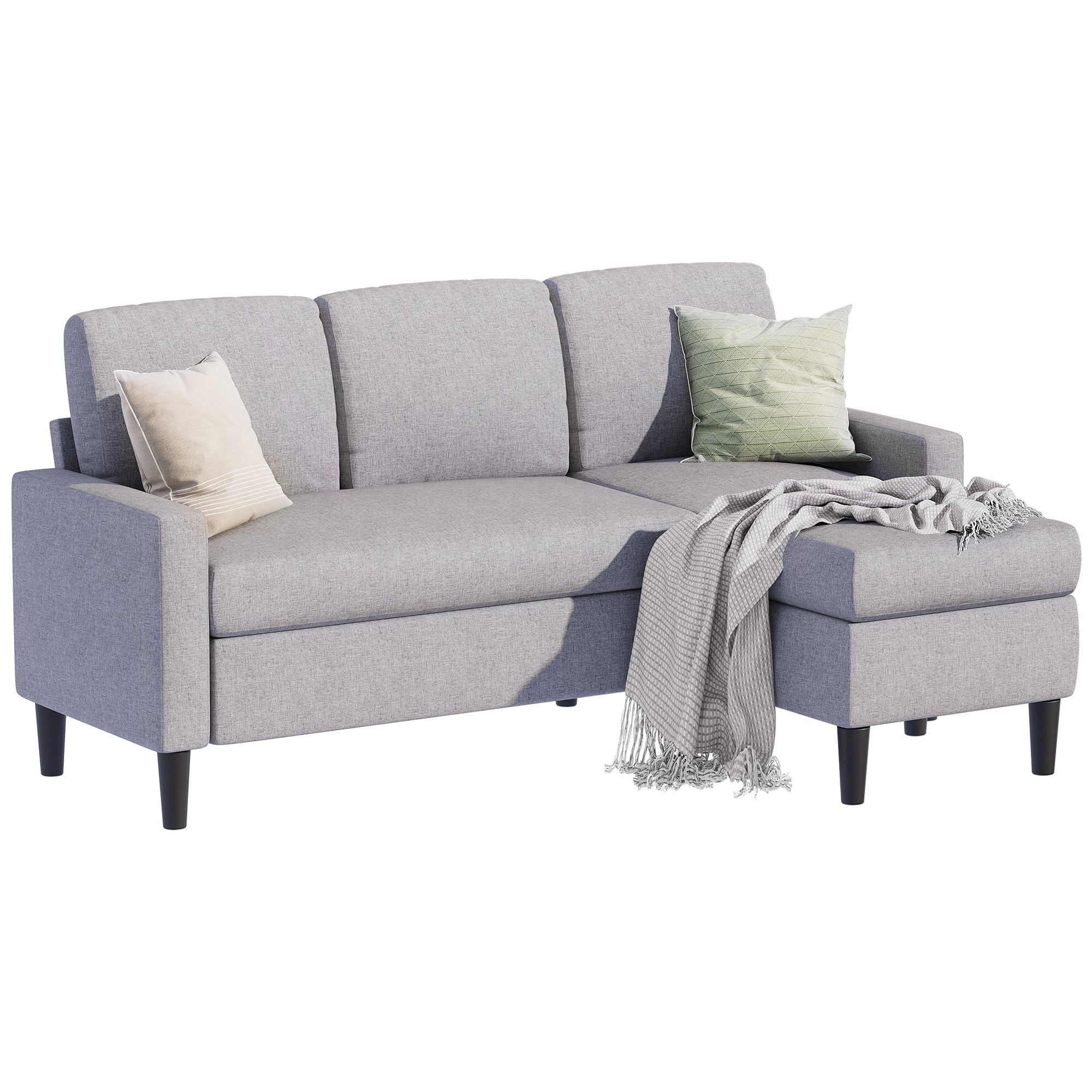 Walsunny Convertible Sectional Sofa Couch Modern Linen Fabric L Shaped Couch 3 Seat Sofa with Reversible Chaise for Small Space Light Gray
