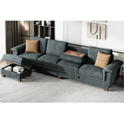 Walsunny Convertible Sectional Sofa L Shaped Couch with Storage Chaise, 4-Seater Reversible Sectional Couch with Cup Holders for Living Room Dark Grey