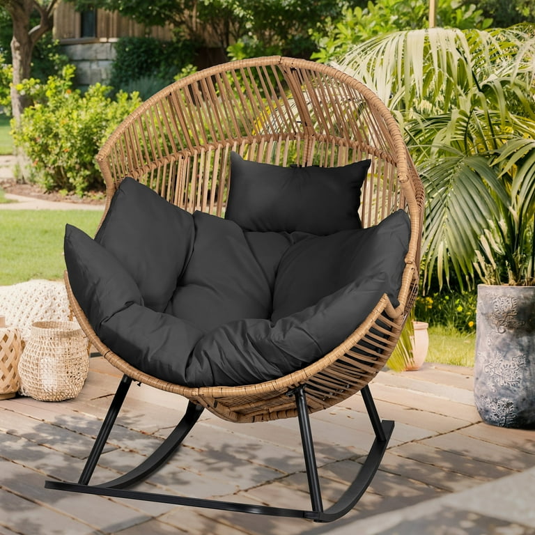 Walsunny Rocking Egg Chairs Outdoor Patio Wicker Oversized Egg