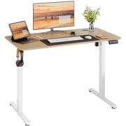 Walsunny Electric Standing Desk, Adjustable Height Gaming Desk, 48 x 24 Inches Ergonomic Stand Desk with Electric Lift, Home Office Desk with White Frame/Walnut Top