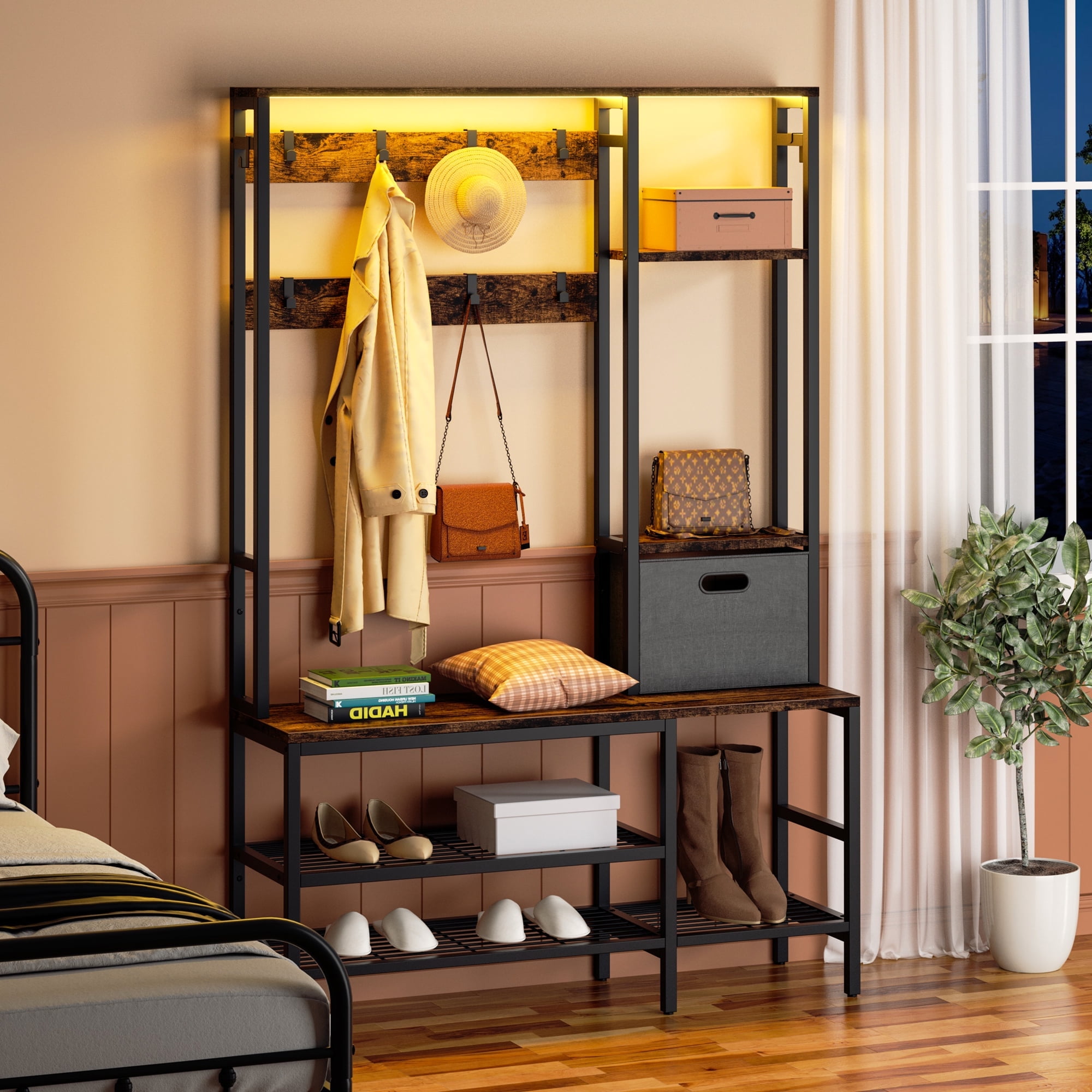 Ameriwood Home Charli Storage Bench and Coat Rack, White