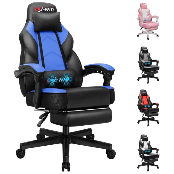 Walsunny Ergonomic Gaming Chair, Reclining Computer Gamer Chair with Footrest and Massage Lumbar, Swivel Racing Style Office Chair, Blue