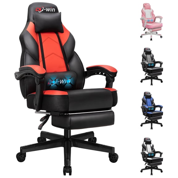 Walsunny Ergonomic Gaming Chair, Reclining Computer Gamer Chair with Footrest and Massage Lumbar, Swivel Racing Style Office Chair, Red