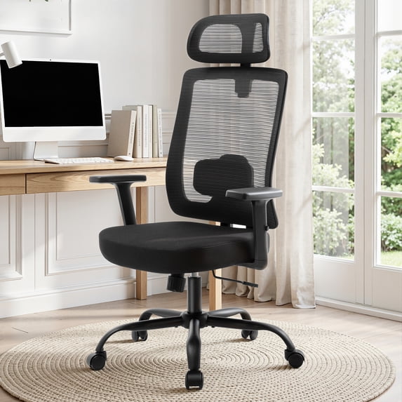 Walsunny Ergonomic Mesh Office Chair with Adjustable Headrest, Breathable High Back Mesh Computer Desk Chair with 360°Swivel Rolling Wheels, suitable for Home Office Workspace, Black