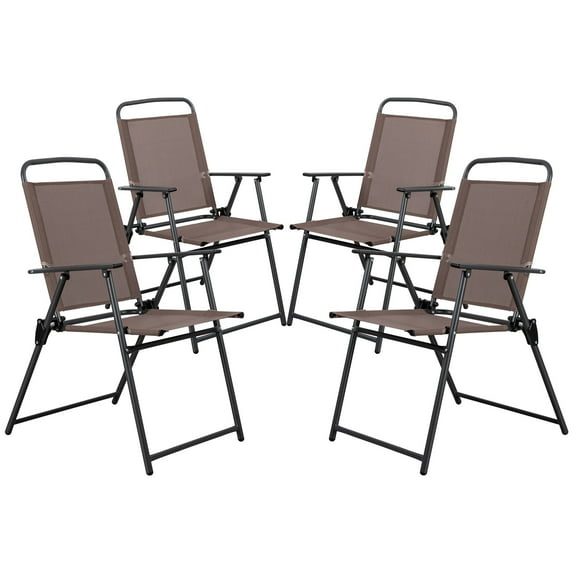 Walsunny Folding Patio Dining Chairs Set of 4,Small Metal Outdoor Sling Chairs,Patio Furniture Chairs for Lawn,Garden,Deck,Backyard,Brown