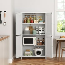 Walsunny Freestanding Bathroom Floor Storage Adjustable Shelf with 4 Doors 43" Wooden Pantry Cabinet for Kitchen Small Spaces，White