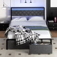 thumbnail image 1 of Walsunny Full Bed Frame with Led Light and 2 Drawers Metal Platform Bed with Button Tufted Headboard Strong Metal Slats, 1 of 9