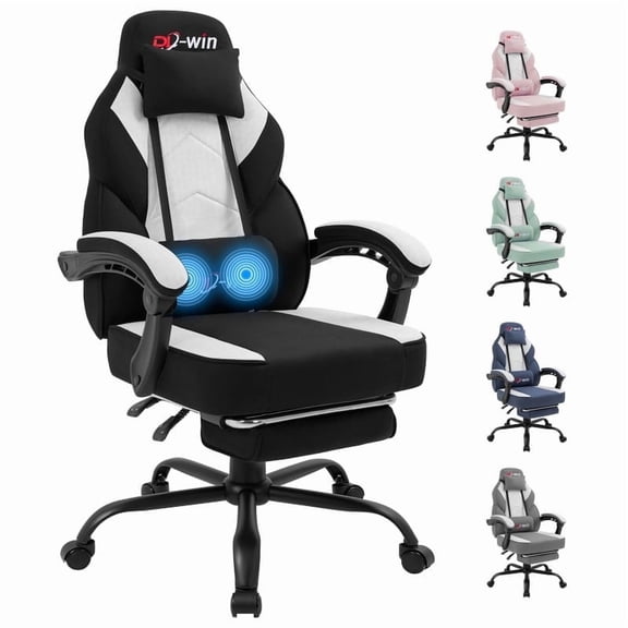 Walsunny Ergonomic Gaming Chair, Office Chair with High Back and Lumber Support, Swivel Racing Chair with Adjustable Pillows & Footrest, Black