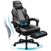 Walsunny Leather Gamer Chair with Footrest, Video Gamer Chair for Adults, High Back Gaming Chair with Massage Lumbar Support, Gray