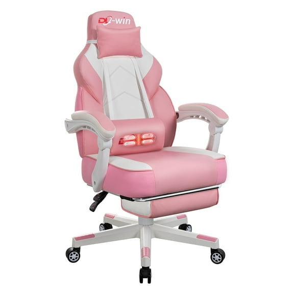 Walsunny Ergonomic Gaming Chair with Adjustable Footrest and Massage Leather Game Chair large gaming chair with Headrest and Lumbar Support for Adults, Pink