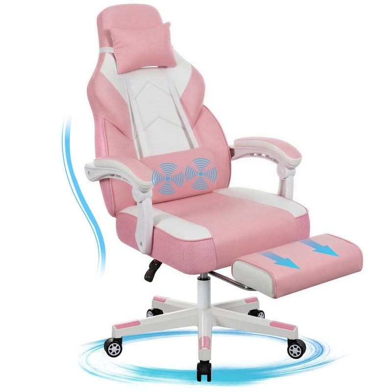 Walsunny Ergonomic Gaming Chair with Adjustable Footrest and Massage Leather Game Chair large gaming chair with Headrest and Lumbar Support for Adults, Pink