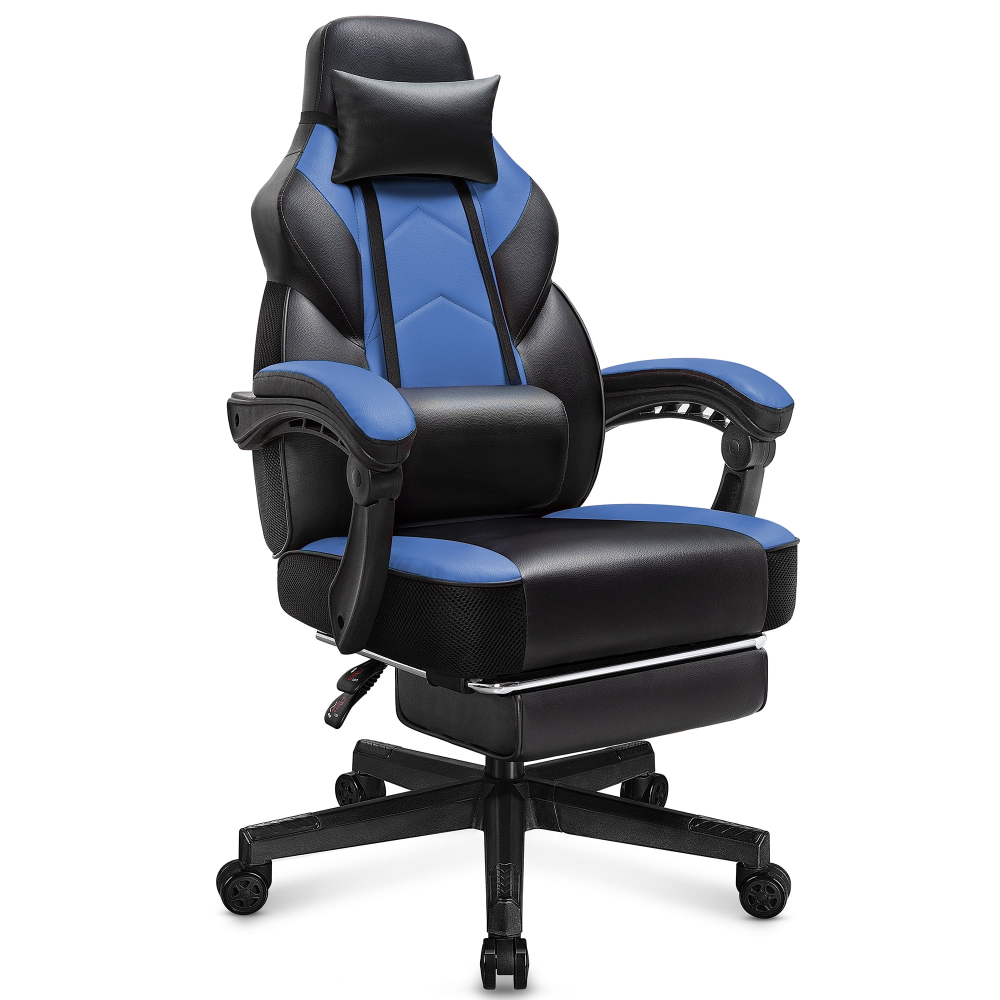 Walsunny Gaming Chairs with Footrest Massage Leather Game Chair for Adults Big and Tall Gamer Chair with Headrest and Lumbar Support with Ergonomic PU Leather Blue Walmart