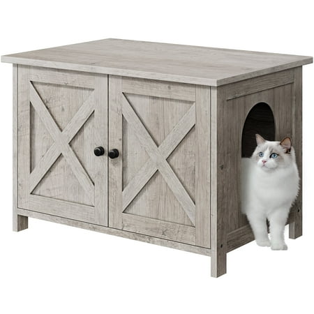 Walsunny Hidden Cat Litter Box Cat Washroom with Double Removable doors and Divider Indoor for Living Room Gray