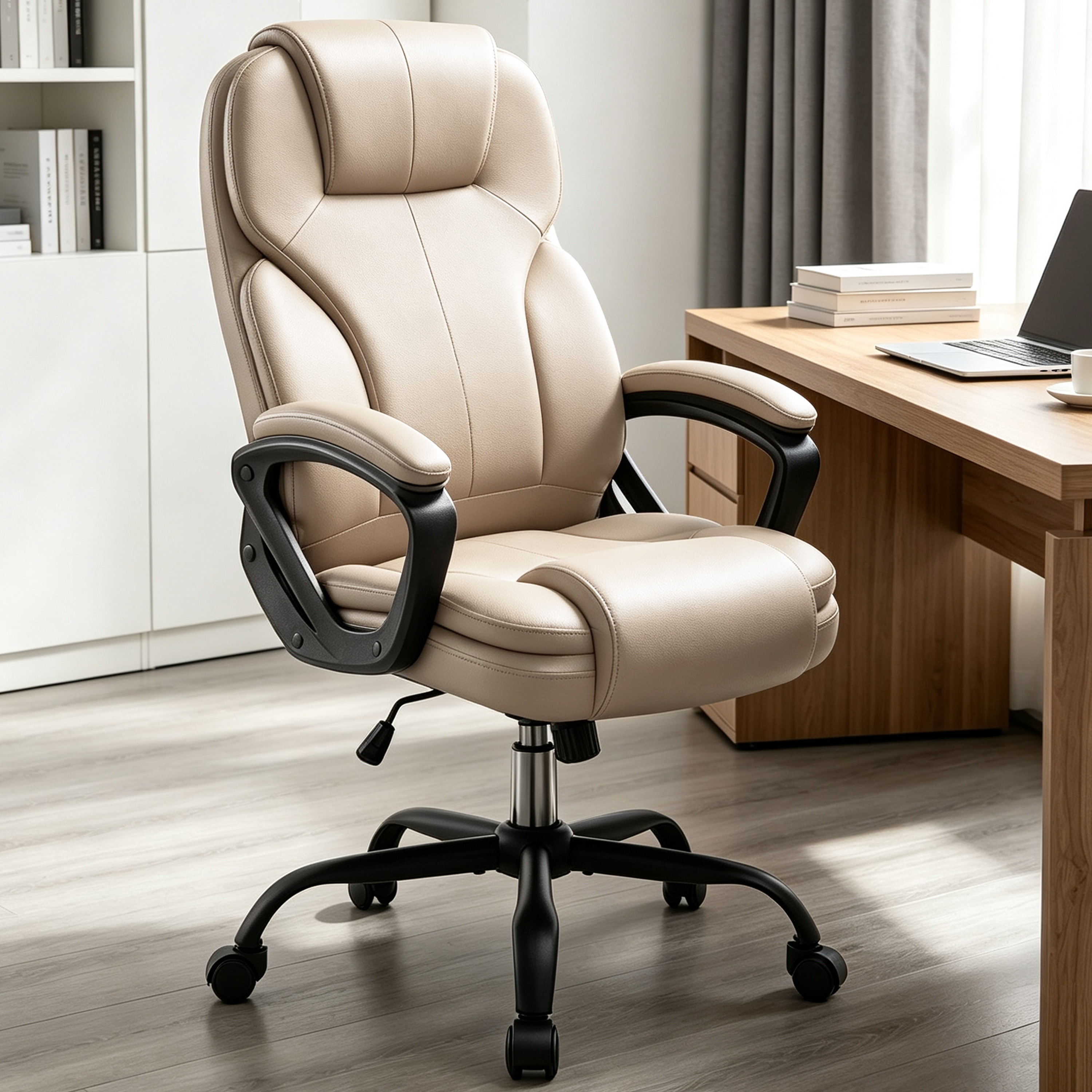 Walsunny High Back Leather Office Chair, Ergonomic Big and Tall Office Chair, Executive Home Office Desk Chair, Swivel Leather Chair for Work, Study, Gaming, Beige