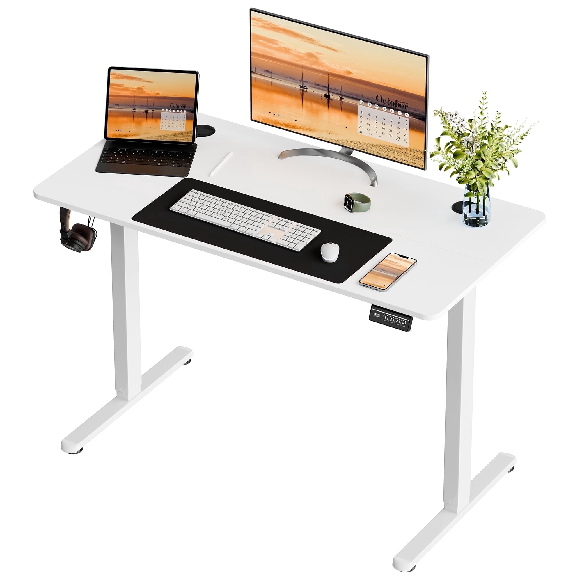 Walsunny Electric Standing Desk, Adjustable Height Gaming Desk, 40 x 24 Inches Ergonomic Stand Desk with Electric Lift, Home Office Desk with White Frame/White Top