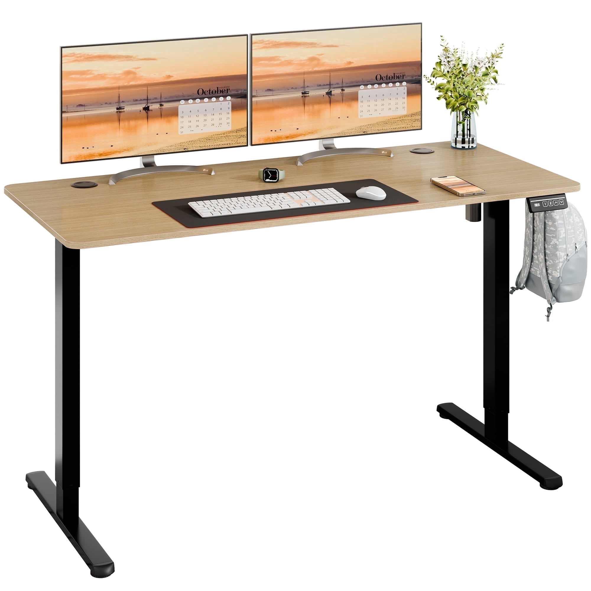 Walsunny Electric Standing Desk, Height Adjustable Desk 55" x 24" Ergonomic Stand Up Desk with Electric Lift & Memory Preset for Home Office, Walnut & Black