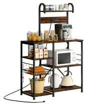Walsunny Kitchen Bakers Rack with Power Outlet,Industrial Kitchen Island Storage Shelf with 6 Hooks 6 Tier Rack