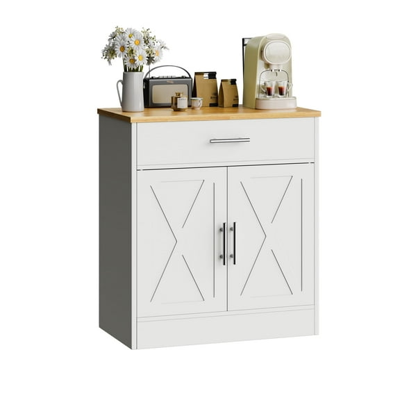 Walsunny Sideboards Buffets Table 28.3" with Drawer Storage Cabinet Adjustable Shelf Farmhouse Coffee Bar Cabinet for Kitchen Dining Room Entryway Small Places White