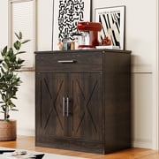 Walsunny Sideboards Buffets Table 28.3" with Drawer Storage Cabinet Adjustable Shelf Farmhouse Coffee Bar Cabinet for Kitchen Dining Room Entryway Small Places Brown