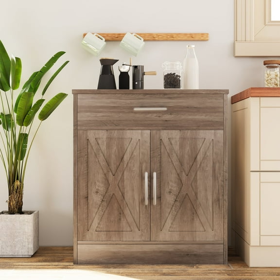 Walsunny Sideboards Buffets Table 28.3" with Drawer Storage Cabinet Adjustable Shelf Farmhouse Coffee Bar Cabinet for Kitchen Dining Room Entryway Small Places Ash Gray