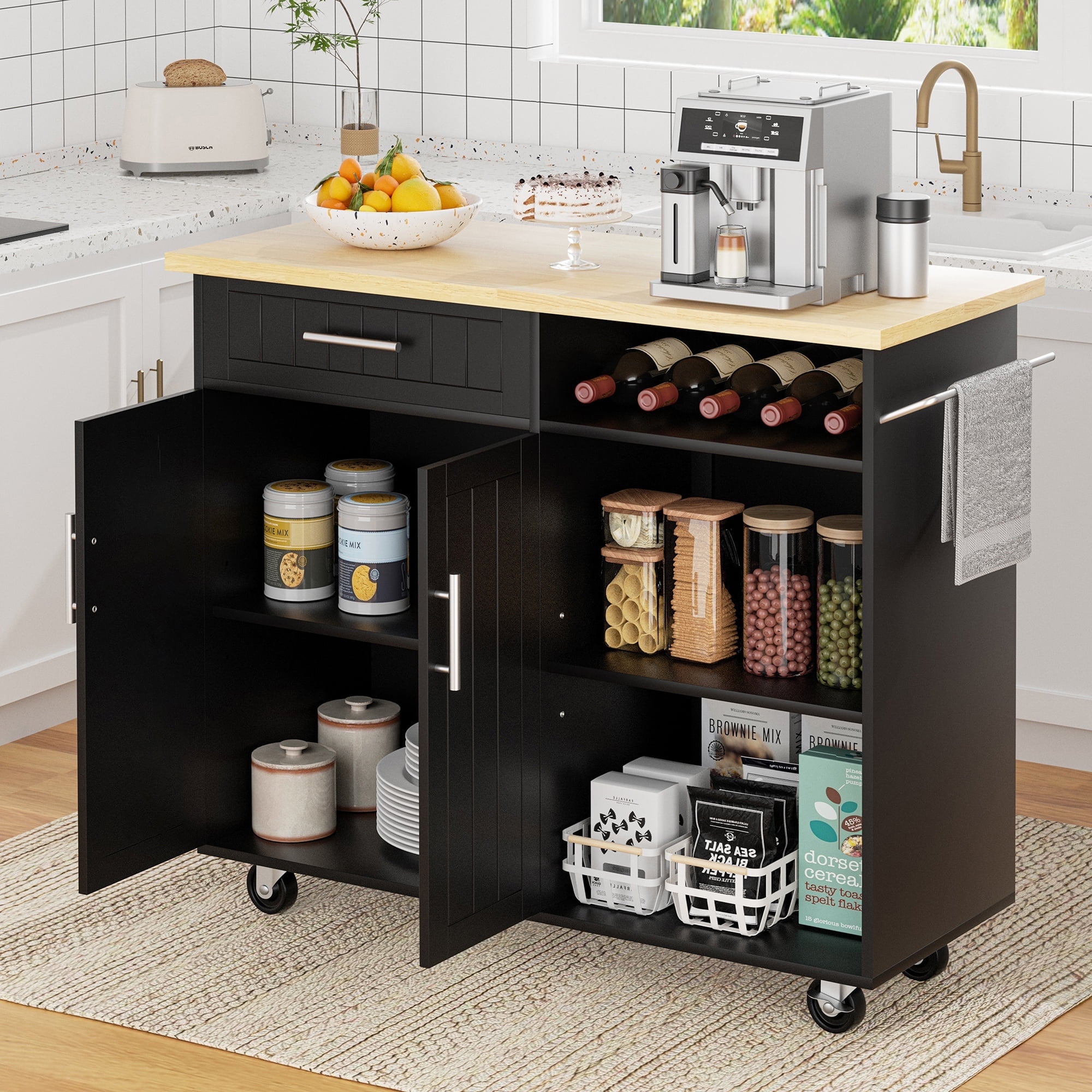 Walsunny Kitchen Island Cart with Storage,Rolling Kitchen Island Side ...
