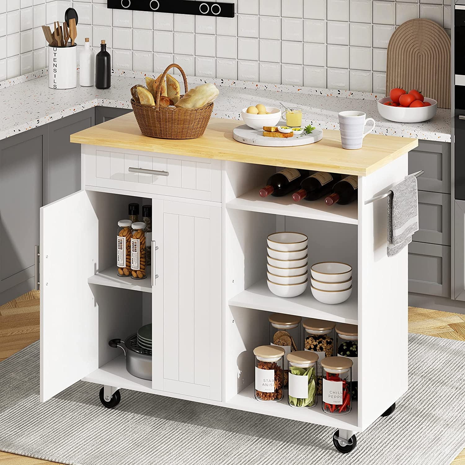 Walsunny Kitchen Island Cart with Storage Rolling Kitchen Island