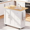 thumbnail image 1 of Walsunny 40" Kitchen Islands Carts with Storage Drop Leaf Countertop on Wheels Rolling Microwave Utility Carts with 3 Drawers 1 Storage Cabinets,White, 1 of 11