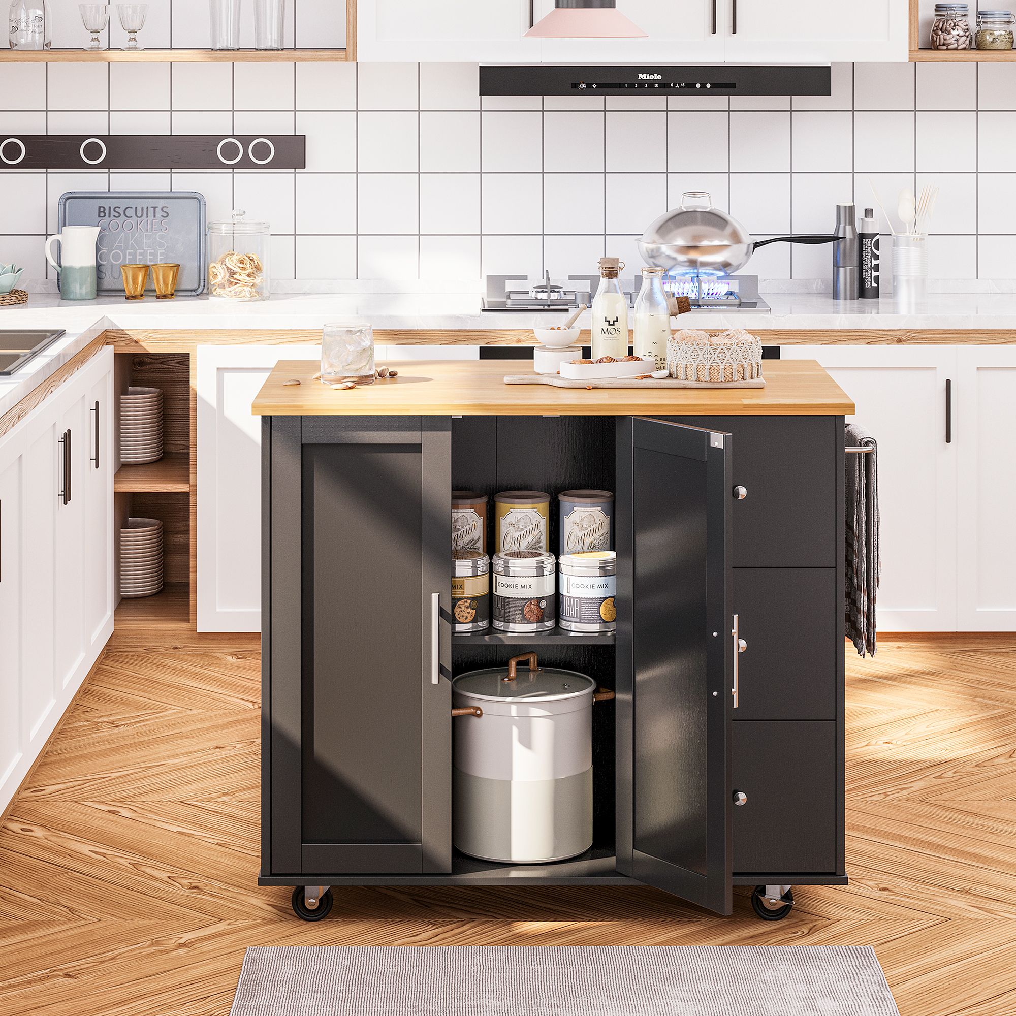 Kitchen Cart SUNLEI Kitchen Island On Wheels With Storage - Rolling ...