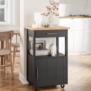 Walsunny Kitchen Island on Wheels with Storage, Kitchen Cart with Drawer and Countertop, Single Door Rolling Storage Cabinet Black