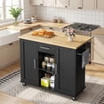 thumbnail image 1 of Walsunny Kitchen Islands Carts with Drop Leaf Table 1 Drawer 5 Wheels 2 Magnetic Doors Rolling Storage Cabinet Black, 1 of 7