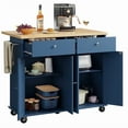 thumbnail image 1 of Walsunny Kitchen Islands Carts with Drop Leaf Table 2 Drawers 5 Wheels 4 Magnetic Doors Rolling Storage Cabinet Blue, 1 of 6