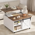 thumbnail image 1 of Walsunny Lift Top Coffee Table with Hidden Storage, Farmhouse Coffee Table with Adjustable Storage Shelves & Wheels White, 1 of 10